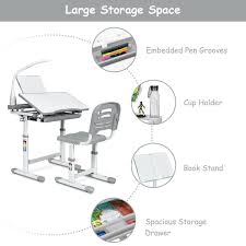 gymax height adjustable kids desk chair set study drawing w lamp bookstand gray walmart com walmart com in 2021 kids desk chair desk and chair set kids desk
