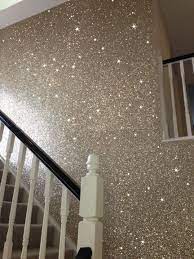Grab your canvas and brushes, and get creative! Sand Color Glitter Wallcovering On Stairway Sparkling And Stunning Glitter Wallpaper Bedroom Glitter Wall Gold Glitter Paint Walls