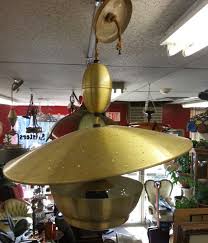 14 high from finial to top of wood shaft. Vintage Ufo Atomic Mid Century Modern Saucer Pendant Light Lighting Chandeliers Pendant Lights Kientructhanhdat Com