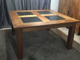 Table pliante en teck et rallonges arc. Table En Teck Massif Et Pierre Bleue De Hainaut Luckyfind