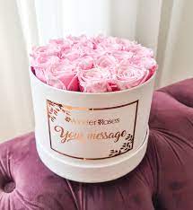 Rose Box Pink Preserved Roses Personalized Box Custom Text Etsy Rose Box Hat Box Flowers Personalised Box