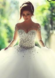 Shining Sparkly Illusion Neck Long Sleeves Lace Up Rhinestone Beaded Tulle Wedding Dress We Ball Gowns Wedding Wedding Dresses Lace Wedding Dress Long Sleeve