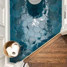 Maybe you would like to learn more about one of these? Bathroom Floor With Hexagon Teal Zellige Tiles From Mosaic Factory The Handmade Moroccan Tiles Have An Irregular Bathroom Flooring Zellige Tile Bathroom Decor