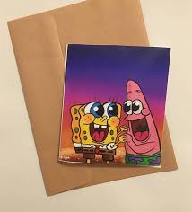 Spongebob And Patrick Inspired Digital Drawing Printed Photo Card With An Envelope Mini Canvas Art Spongebob Drawings Cartoon Painting