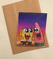 #the spongebob musical #spongebob the musical #spongebob x patrick #patbob #draws. Spongebob And Patrick Inspired Digital Drawing Printed Photo Card With An Envelope Mini Canvas Art Spongebob Drawings Cute Canvas Paintings
