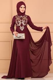 Modaselvim Abiye Sifon Kuyruklu Balik Abiye Msw8720 Bordo Elbise Satin