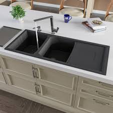 Now i'm diving into reproduction / new farmhouse drainboard sinks with porcelain enamel coatings on cast iron substrates. Alfi Brand Ab4620di Bla Black 46 Double Bowl Granite Composite Kitchen Sink With Drainboard Walmart Com Walmart Com