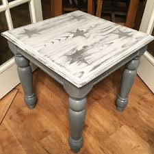 Coffee Table Painted In Autentico Evening Shadow With White Wax The Top Has Been Given A Beach Chalk Paint Dining Table Painted Dining Table Stencil Furniture