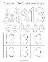 Giant number 13 coloring page. Number 13 Count And Trace Coloring Page Twisty Noodle