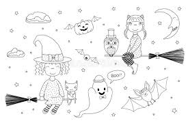 Scary ghosts, bats, pumpkins, witch. Cute Witches Coloring Pages Stock Vector Illustration Of Jack Doodle 110833931