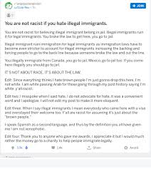 You Are Not Racist If You Hate Illegal Immigrants Another Racist Post On R Unpopularopinion Fragilewhiteredditor