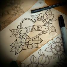 Old School Dad Heart Flower Tattoo Line Drawing Flash Heart Flower Tattoo Traditional Tattoo Trendy Tattoos