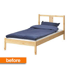 I have put many bed frames together, but this one took me a little longer than usual. Before After Simple Ikea Wooden Bed Frame Gets A Luxe Upholstered Look Apartment Therapy