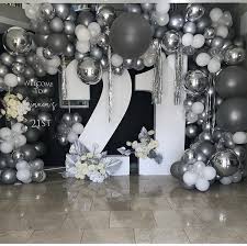 Check spelling or type a new query. Pin By Sabrina Fleming On Balloons Garland In 2021 Silver Party Decorations 21st Birthday Decorations 18th Birthday Decorations