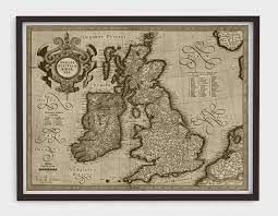 Newcastle, leeds bradford, manchester, liverpool, doncaster sheffield, notthingham, birmingham. Stara Mapa Anglia Szkocja Irlandia 1610r Reprint Tinta