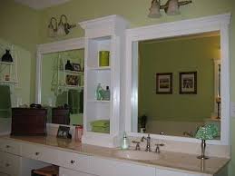 Revamp That Large Bathroom Mirror Separate It With Shelves And Border With Trim All Without Removing The Origin Large Bathroom Mirrors Large Bathrooms Home