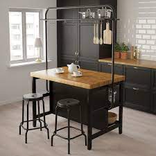 Holds up to 30 lbs. Vadholma Kitchen Island With Rack Black Oak Ikea
