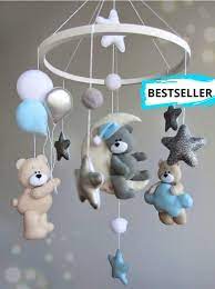 Baby Boy Crib Mobile With Bears Gray And Beige Clouds Stars Bear On The Moon Balloons Felt Cot Mobile Handcrafted Newborn Gift Baby Boy Crib Mobile Crib Mobile Baby Shower Wall
