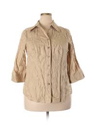 Details About Kenar Women Brown 3 4 Sleeve Button Down Shirt 1x Plus