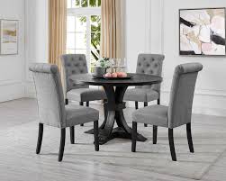 Round corner design protects you and your family. Siena Distressed Black Finish 5 Piece Dining Set Pedestal Round Table With Gray Upholstered Chairs Walmart Com Walmart Com