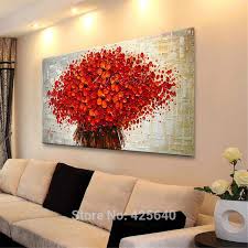 Canvas Oil Painting Cuadros Decoracion Palette Knife 3d Texture Acrylic Red Flower Wall Art Pictu Wall Painting Flowers Wall Art Pictures Oil Painting Abstract