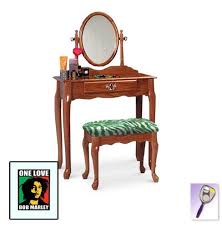 New Bob Marley Themed Oak Finish Make Up Vanity Set With Adjustable Mirror And Bench With Your Choice Of Seat Vanity Table Bobs Furniture Mirrored Vanity Table