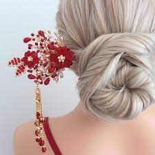 Tusuk Konde Sangjit Merah Hair Pins Red Wedding Hair Wedding Hairstyles With Crown