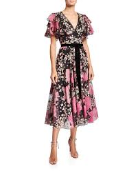 Floral V Neck Flutter Sleeve Embroidered Cocktail Dress Embroidered Cocktail Dress Midi Dress With Sleeves Floral Print Cocktail Dresses