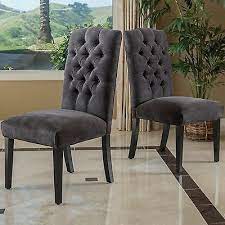 Clark Dark Grey Fabric Tufted Dining Chair Set Of 2 637162117330 Ebay Gray Dining Chairs Tufted Dining Chairs Fabric Dining Chairs