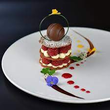 Chefsofinstagram Raspberry Pistachio Tulie Napoleon Creme Brulee Truffle White Chocolate Mousse Citrus Berry Sauc Dessert Presentation Desserts Food Plating