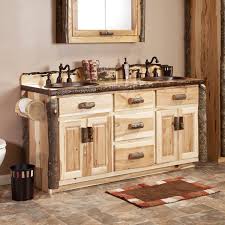 We love this vanity mirror because it brings rustic character to any wall, while its black matte metal mount makes for a fresh take on a classic farmhouse look. Real Hickory Rustic Bathroom Vanity 48 72