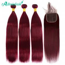 99j brazilian body wave hair bundles with closure 3pcs hair weave; 99j Colored Hair Bundles Closure Asteriahair