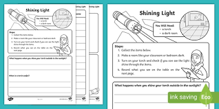 Make spaghetti string worksheet with science: Light Experiment Science Worksheet Teacher Made