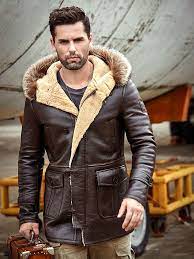 Mens Sheepskin Shearling Jacket B 7 Sheepskin Parka Flight Military Bomber Trench Coat Dark Brown Lederjacke Mit Kapuze Lederjacke Manner Jacke Mit Kapuze