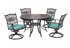 The Traditions 5 Piece Dining Set Beautifully Transforms Any Backyard Into An Elegant Outdoor Dining Area Patio Dining Furniture Patio Dining Set Blue Cushions