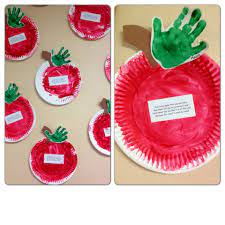 Apple play dough · 3. Paper Plate Apples Fingerpainted With Handprint Leafs By My Two Year Old Class Crafts For 2 Year Olds Fall Crafts For Kids Apple Preschool
