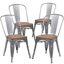 Kerland Kitchen Dining Room Metal Chairs With Full Back And Wood Seat Set Of 4 Matte Silver Dining Chairs Metal Dining Chairs Luxury Home Furniture