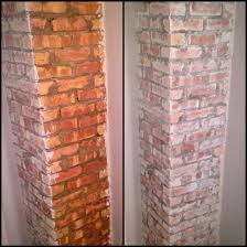 Painting a chimney to stop water from entering is a good theory, but even the best exterior paint is not the right tool for the job. Whitewashed Brick Old Exposed Chimney In Bathroom 1 Wire Brush Surface 2 Mix 50 50 Paint And Water 3 Use Paint White Wash Brick Brick Chimney Exposed Chimney