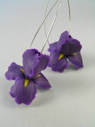 Purple Iris Flower Dangle Earrings Birthday Gift For Etsy Polymer Clay Flowers Polymer Clay Jewelry Iris Flowers