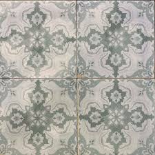 Green bushes and concrete tiles in garden. Retro Light Green And White Floral Pattern Matt Non Rectified Porcelain Encaustic Look Tile 3451 Tile Factory Outlet