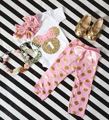 2 Piece Cute Birthday Outfits For 17 Year Olds Pink And Gold Minnie Birthday Pants Outfits For One Year Old Minnie Mouse Birthday Outfit First Birthday Shirts Cute Baby Boy Outfits