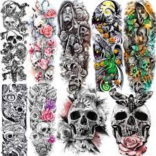 The day of the dead festival has become very popular, not only in mexico, where it originated, but around the world, too. Amazon Com 9 Sheets Alisa Halloween Costume Full Arm Temporary Tattoo Sleeve For Men Women Day Of Dead Pumpkin Ghost Full Sleeve Temporary Tattoos For Kids Children Black Fake Death Skull Tatoos
