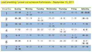 At times cape town may be at a lower load shedding stage than the rest of the country due to generation capacity from the steenbras dam. Updated Load Shedding Schedule Power Cuts Kathmandu September 15 2011 Trail Running Nepal