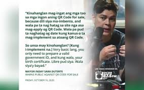 Download mysa gov from the app store and google play. Sara Warns Public Vs Sale Of Contact Tracing Qr Code Philippine News Agency
