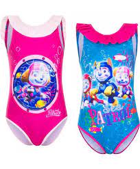Un imprimé sur le devant et le dos est uni. Maillot De Bain La Pat Patrouille Fille Du 3 Au 6 Ans