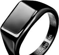 Wide Square Flat Top Black PVD Plated Stainless Steel Ring