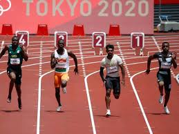 Refugee olympic team's dorian keletela reacts after winning the men's 100m heats during the tokyo 2020 olympic games at the olympic stadium in tokyo on july 31, 2021. Esjw5km6firwnm