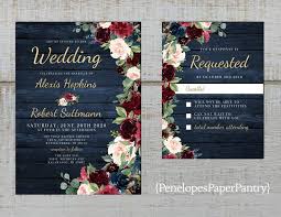 Rustic Navy Floral Fall Wedding Invitationburgundyblushnavy Etsy In 2020 Fall Wedding Invitations Wedding Invitations Fall Wedding