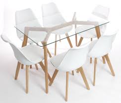 Charles Jacobs Dining Table With Six White Chairs Set Solid Wood Oak Legs And Clear Glass Table Top New Dining Chairs Modern Lounge Furniture Dining Chairs Buy