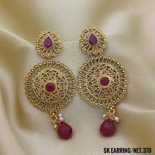 Rasrava Antique Gold Earrings Gold Plating With Pink Stone Earrings Rama Creations Manufacturer Wh American Diamond Jewellery 1 Gram Gold Jewellery Jewelry